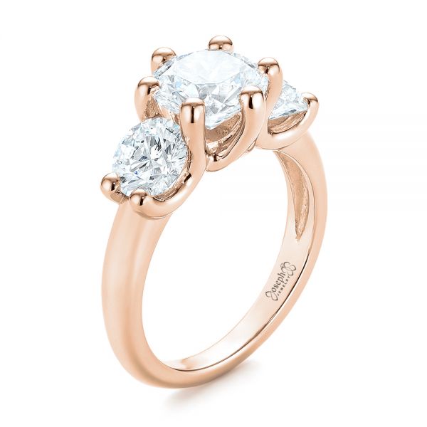 18k Rose Gold 18k Rose Gold Modern Three Stone Diamond Engagement Ring - Three-Quarter View -  104656