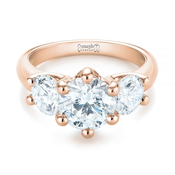 18k Rose Gold 18k Rose Gold Modern Three Stone Diamond Engagement Ring - Flat View -  104656