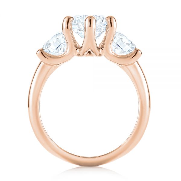 18k Rose Gold 18k Rose Gold Modern Three Stone Diamond Engagement Ring - Front View -  104656