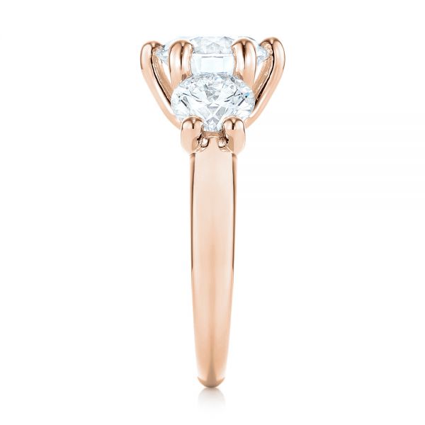 18k Rose Gold 18k Rose Gold Modern Three Stone Diamond Engagement Ring - Side View -  104656