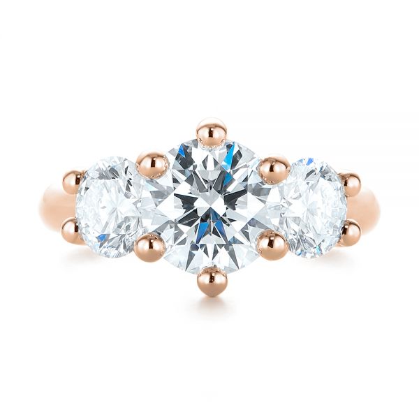 14k Rose Gold 14k Rose Gold Modern Three Stone Diamond Engagement Ring - Top View -  104656