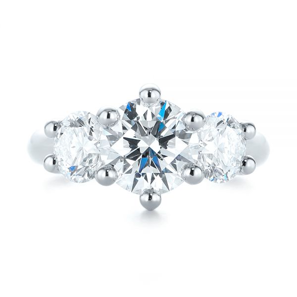 14k White Gold 14k White Gold Modern Three Stone Diamond Engagement Ring - Top View -  104656