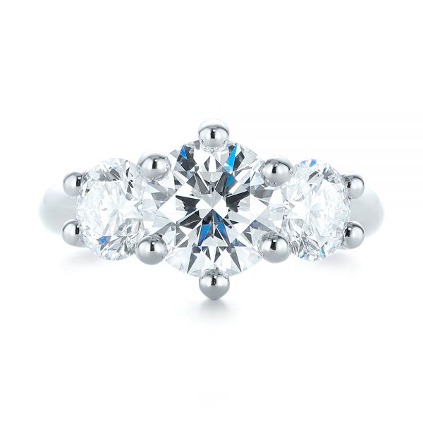 Platinum Modern Three Stone Diamond Engagement Ring - Top View - 104656