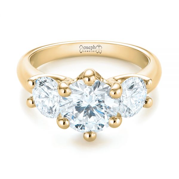 14k Yellow Gold 14k Yellow Gold Modern Three Stone Diamond Engagement Ring - Flat View - 104656