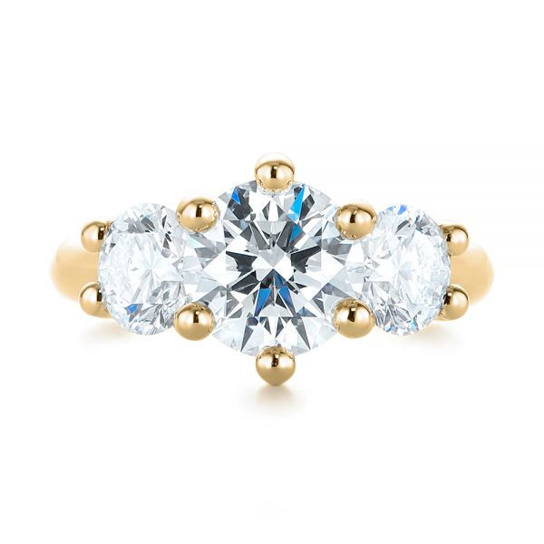 14k Yellow Gold 14k Yellow Gold Modern Three Stone Diamond Engagement Ring - Top View - 104656
