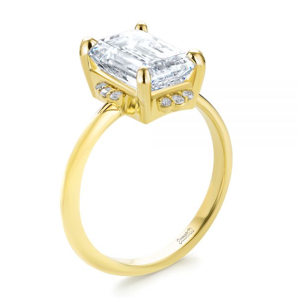 14k Yellow Gold Modified Diamond Halo Engagement Ring - Three-Quarter View -  107598