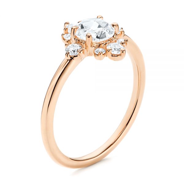18k Rose Gold 18k Rose Gold Modified Halo And Rose Cut Diamond Engagement Ring - Three-Quarter View - 106178