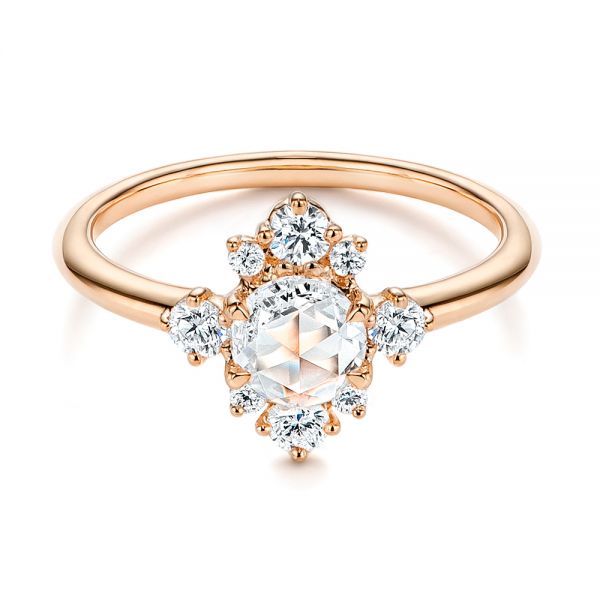 18k Rose Gold 18k Rose Gold Modified Halo And Rose Cut Diamond Engagement Ring - Flat View -  106178
