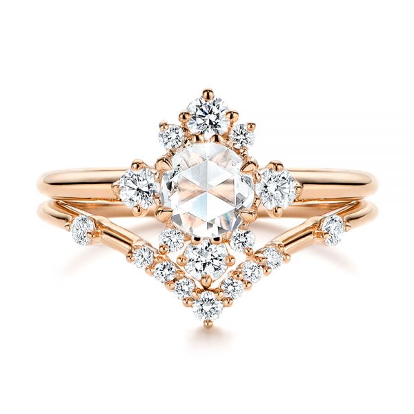 18k Rose Gold 18k Rose Gold Modified Halo And Rose Cut Diamond Engagement Ring - Top View - 106178