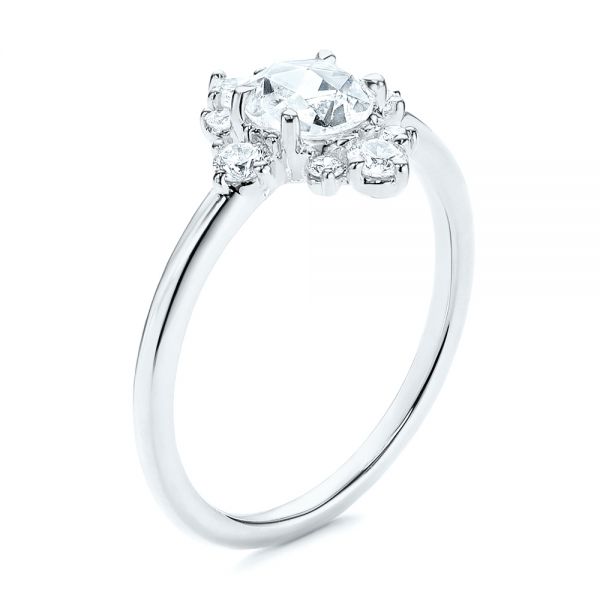 14k White Gold 14k White Gold Modified Halo And Rose Cut Diamond Engagement Ring - Three-Quarter View - 106178