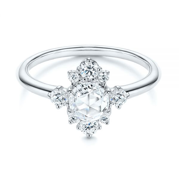 18k White Gold 18k White Gold Modified Halo And Rose Cut Diamond Engagement Ring - Flat View -  106178