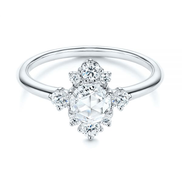 14k White Gold 14k White Gold Modified Halo And Rose Cut Diamond Engagement Ring - Flat View - 106178