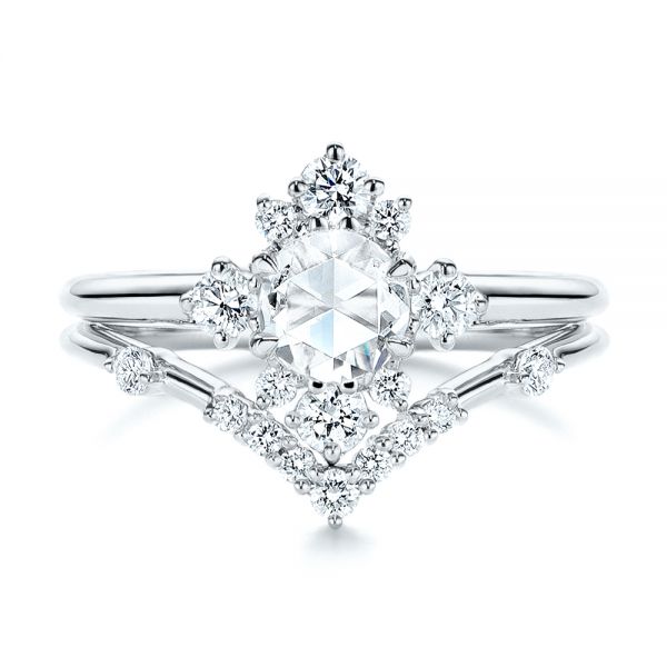 14k White Gold 14k White Gold Modified Halo And Rose Cut Diamond Engagement Ring - Top View -  106178