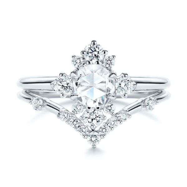 14k White Gold 14k White Gold Modified Halo And Rose Cut Diamond Engagement Ring - Top View - 106178