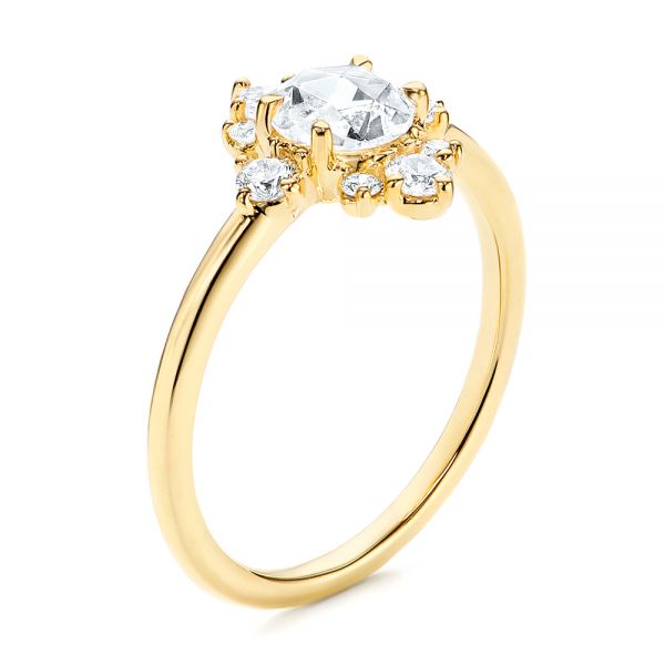 14k Yellow Gold Modified Halo And Rose Cut Diamond Engagement Ring - Three-Quarter View -  106178