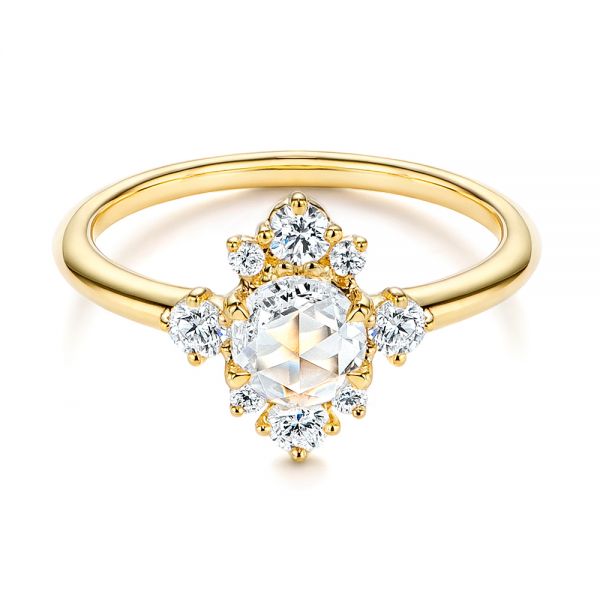 14k Yellow Gold Modified Halo And Rose Cut Diamond Engagement Ring - Flat View -  106178