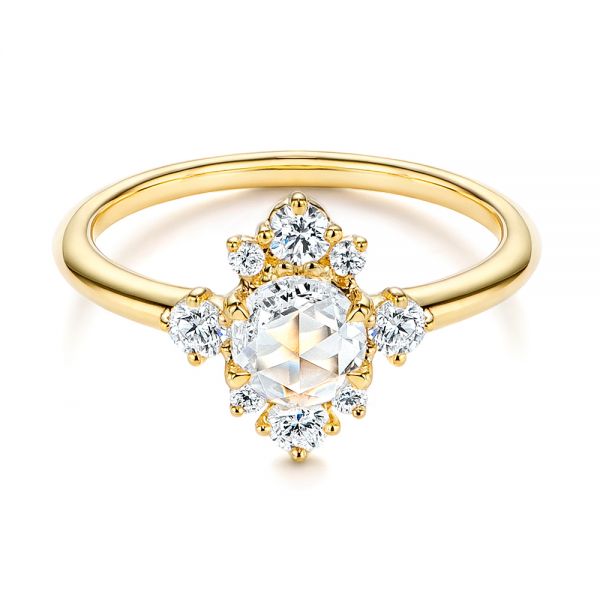 14k Yellow Gold Modified Halo And Rose Cut Diamond Engagement Ring - Flat View - 106178