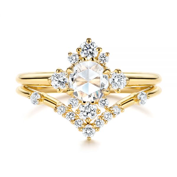 14k Yellow Gold Modified Halo And Rose Cut Diamond Engagement Ring - Top View -  106178