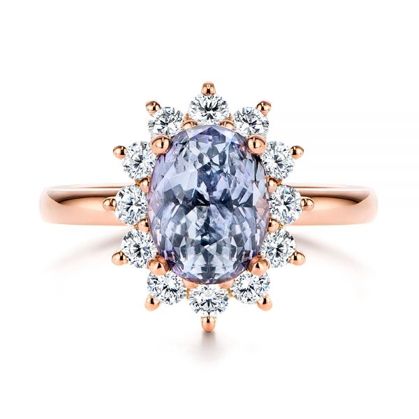  18K Gold 18K Gold Montana Sapphire And Diamond Halo Engagement Ring - Top View -  106520