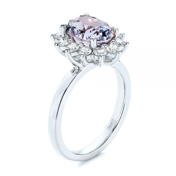  Platinum Platinum Montana Sapphire And Diamond Halo Engagement Ring - Three-Quarter View -  106520