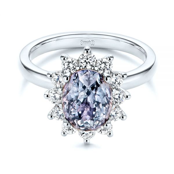  Platinum Platinum Montana Sapphire And Diamond Halo Engagement Ring - Flat View -  106520
