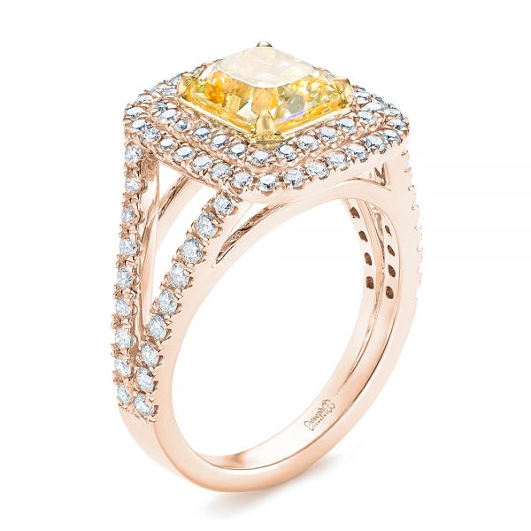 14k Rose Gold And Platinum 14k Rose Gold And Platinum Natural Yellow Diamond Engagement Ring - Three-Quarter View -  103158