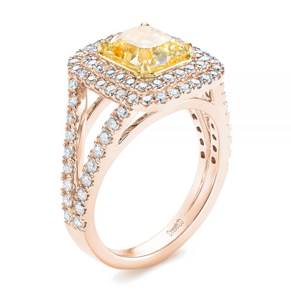 14k Rose Gold And 18K Gold 14k Rose Gold And 18K Gold Natural Yellow Diamond Engagement Ring - Three-Quarter View - 103158