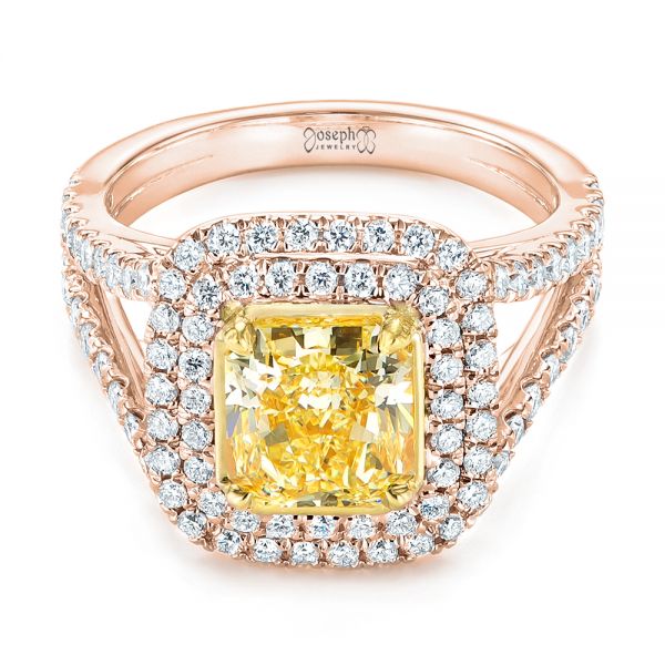14k Rose Gold And Platinum 14k Rose Gold And Platinum Natural Yellow Diamond Engagement Ring - Flat View -  103158
