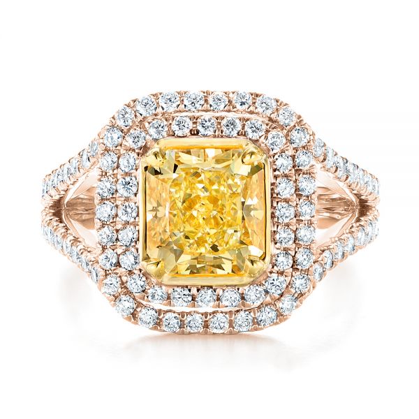 14k Rose Gold And 18K Gold 14k Rose Gold And 18K Gold Natural Yellow Diamond Engagement Ring - Top View - 103158
