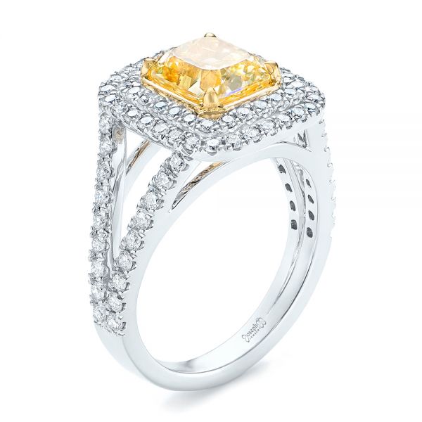 18k White Gold And 18K Gold Natural Yellow Diamond Engagement Ring - Three-Quarter View -  103158