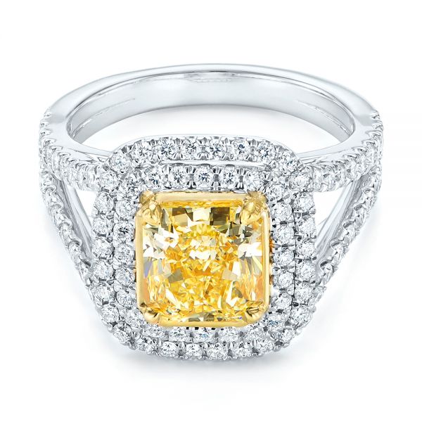 18k White Gold And 18K Gold Natural Yellow Diamond Engagement Ring - Flat View -  103158