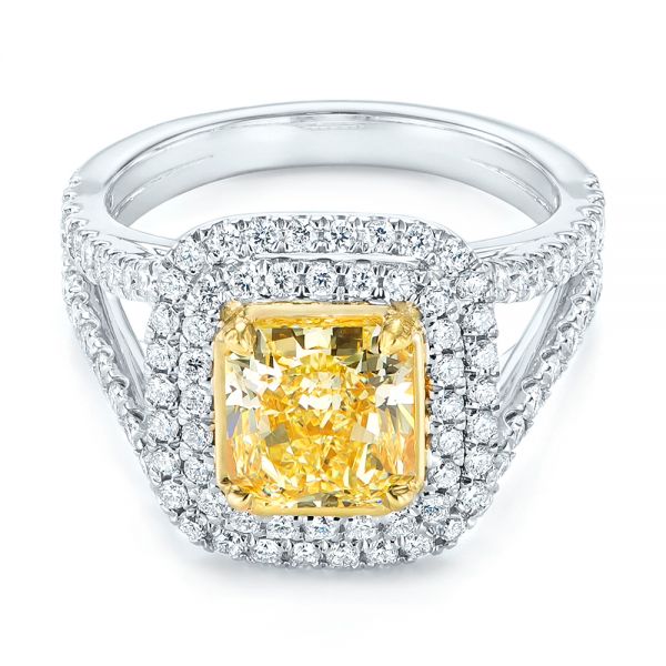 18k White Gold And 18K Gold Natural Yellow Diamond Engagement Ring - Flat View - 103158