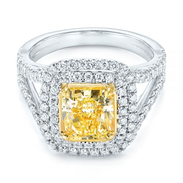 14k White Gold And 14K Gold 14k White Gold And 14K Gold Natural Yellow Diamond Engagement Ring - Flat View -  103158