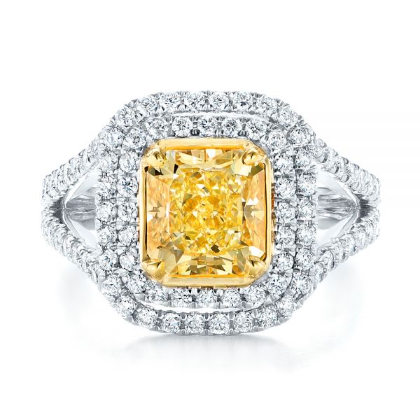 18k White Gold And 18K Gold Natural Yellow Diamond Engagement Ring - Top View - 103158