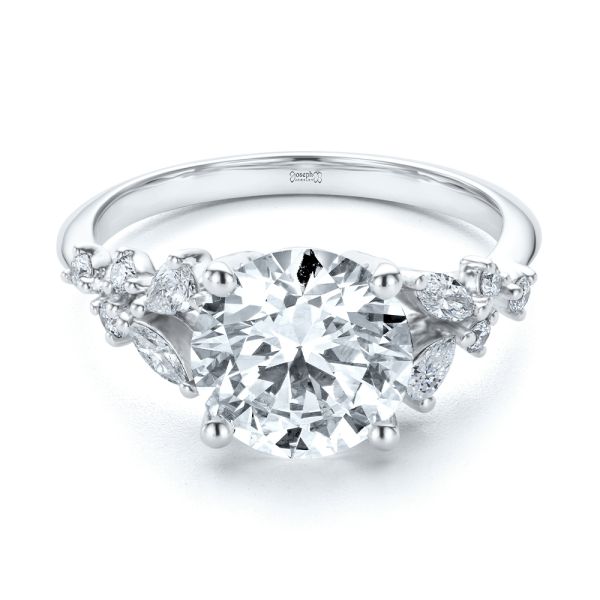 14k White Gold Nature Inspired Diamond Cluster Engagement Ring - Flat View -  108333 - Thumbnail