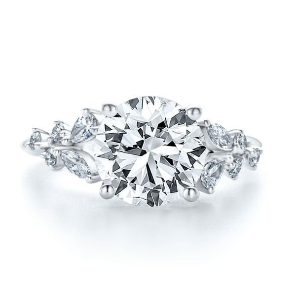 14k White Gold Nature Inspired Diamond Cluster Engagement Ring - Top View -  108333 - Thumbnail