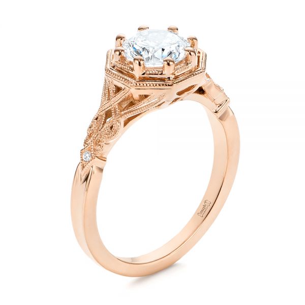 14k Rose Gold 14k Rose Gold Octagon Halo Diamond Engagement Ring - Three-Quarter View -  105794