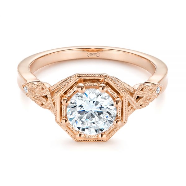 18k Rose Gold 18k Rose Gold Octagon Halo Diamond Engagement Ring - Flat View -  105794