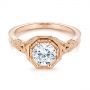 18k Rose Gold 18k Rose Gold Octagon Halo Diamond Engagement Ring - Flat View -  105794 - Thumbnail