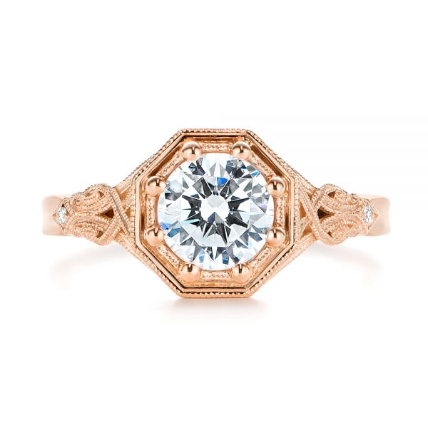 14k Rose Gold 14k Rose Gold Octagon Halo Diamond Engagement Ring - Top View -  105794