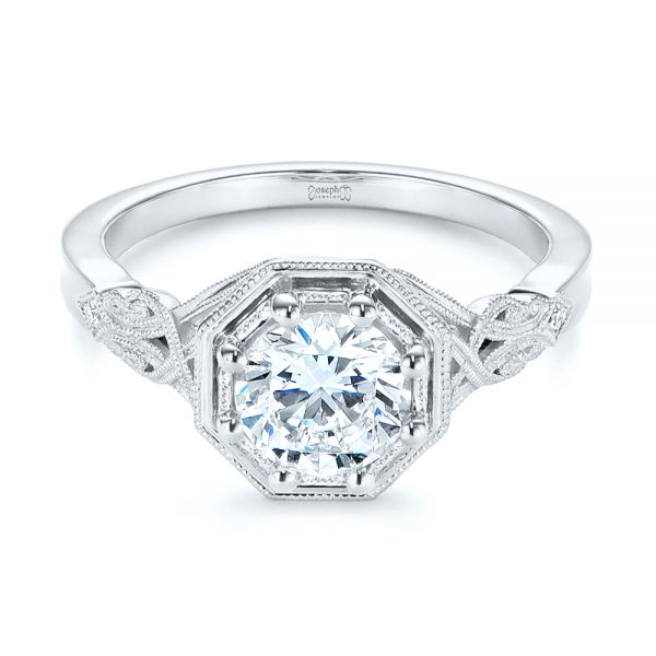 18k White Gold 18k White Gold Octagon Halo Diamond Engagement Ring - Flat View -  105794