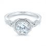 18k White Gold 18k White Gold Octagon Halo Diamond Engagement Ring - Flat View -  105794 - Thumbnail