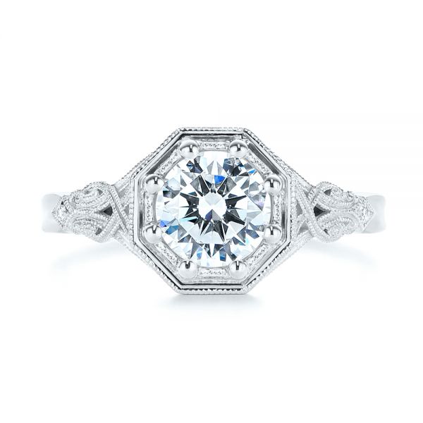 18k White Gold 18k White Gold Octagon Halo Diamond Engagement Ring - Top View -  105794