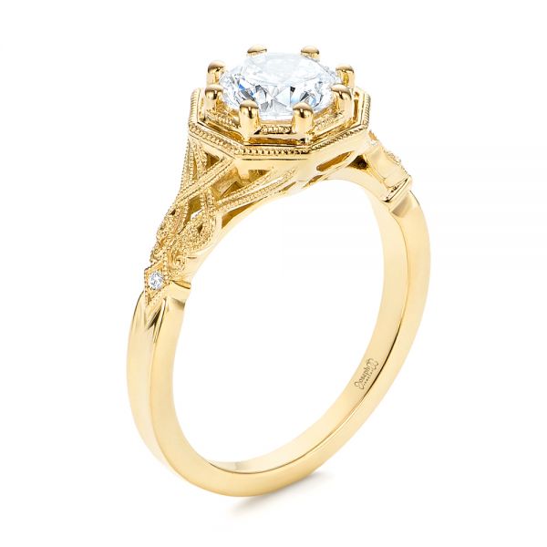 18k Yellow Gold 18k Yellow Gold Octagon Halo Diamond Engagement Ring - Three-Quarter View -  105794