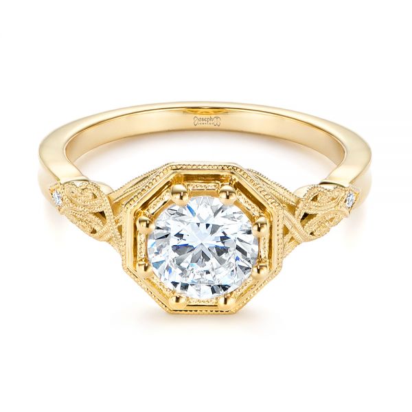 18k Yellow Gold 18k Yellow Gold Octagon Halo Diamond Engagement Ring - Flat View -  105794