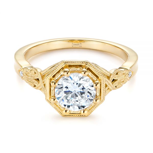 14k Yellow Gold 14k Yellow Gold Octagon Halo Diamond Engagement Ring - Flat View -  105794