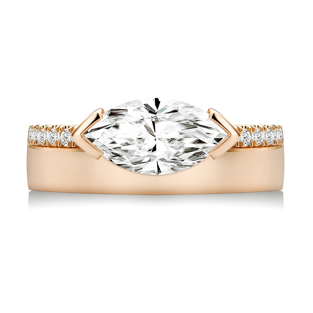 14k Rose Gold 14k Rose Gold Offset Marquise Diamond Engagement Ring - Top View -  108049 - Thumbnail
