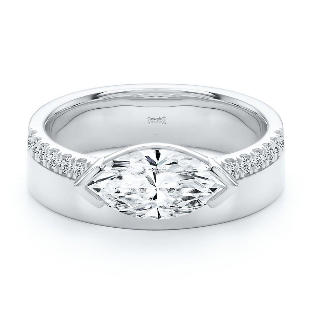 18k White Gold 18k White Gold Offset Marquise Diamond Engagement Ring - Flat View -  108049 - Thumbnail