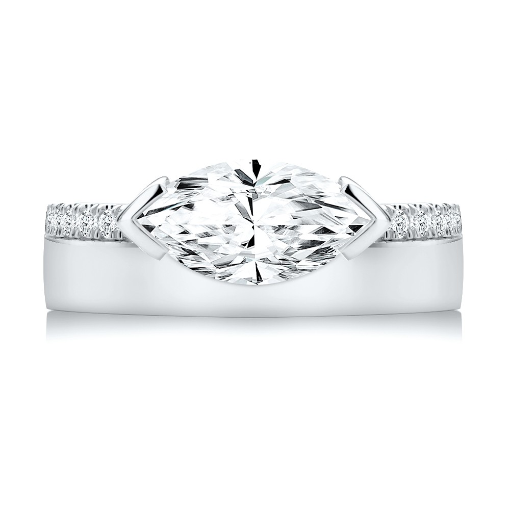 18k White Gold 18k White Gold Offset Marquise Diamond Engagement Ring - Top View -  108049 - Thumbnail
