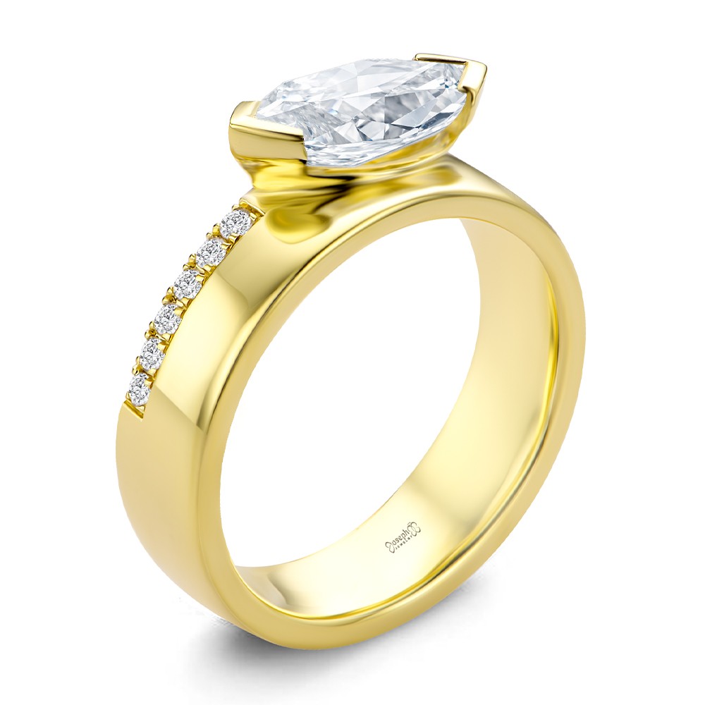 Offset Marquise Diamond Engagement Ring - Image